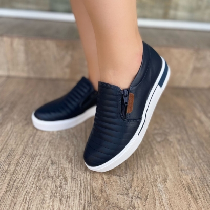 Tênis Slip On Zíper Azul Marinho