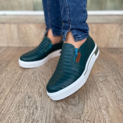 Tênis Slip On Verde Petróleo