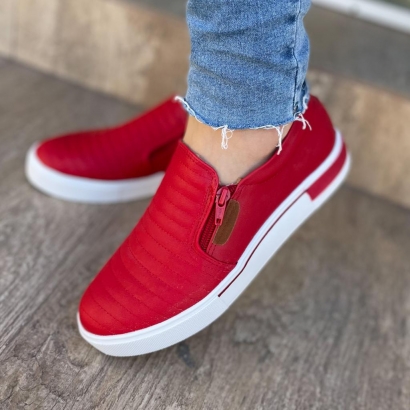 Tênis Slip On Zíper Vermelho
