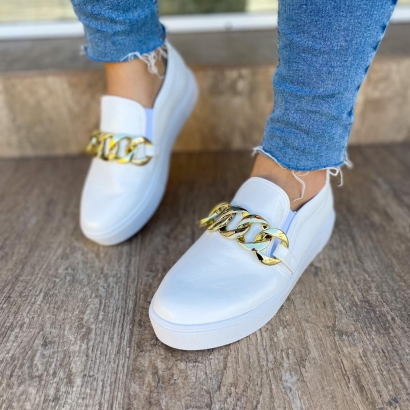 Tênis Slip On Corrente Branco