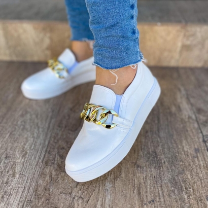 Tênis Slip On Corrente Branco