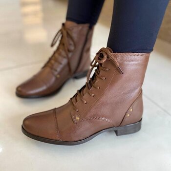 Bota Coturno Couro Marrom