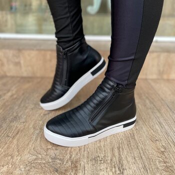 Tênis Cano Alto Botinha Zíper Duplo Preto