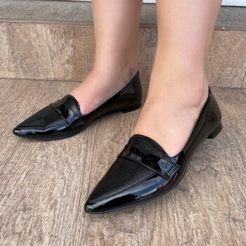 Sapatilha Mocassim Bico Fino Verniz Preto