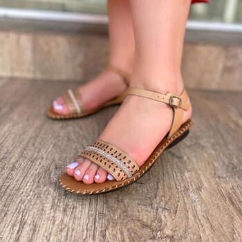 Rasteira Strass Couro Nude
